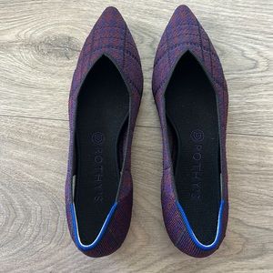 Rothy’s Pattern Point Toe Flats, Blue/Purple Plaid Pattern- Size 10.5